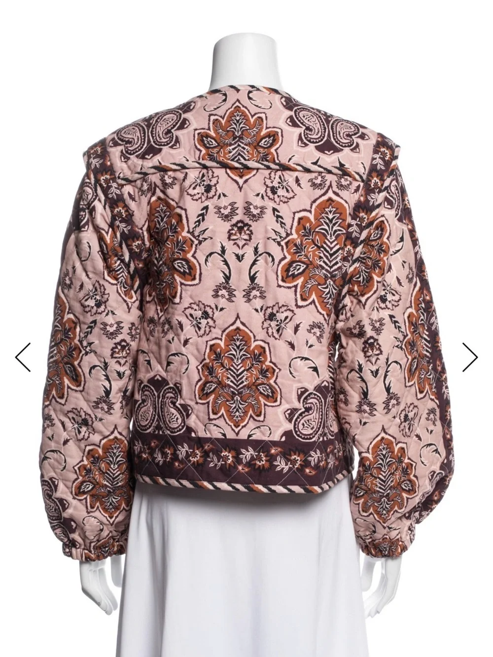 FARM Rio Pink Floral Quilted Bomber Jacket with Brown Accents